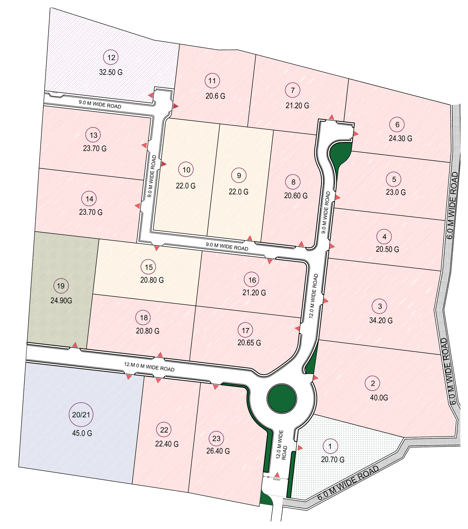 Terra Heavens Phase II plot layout, colour coded by plot status